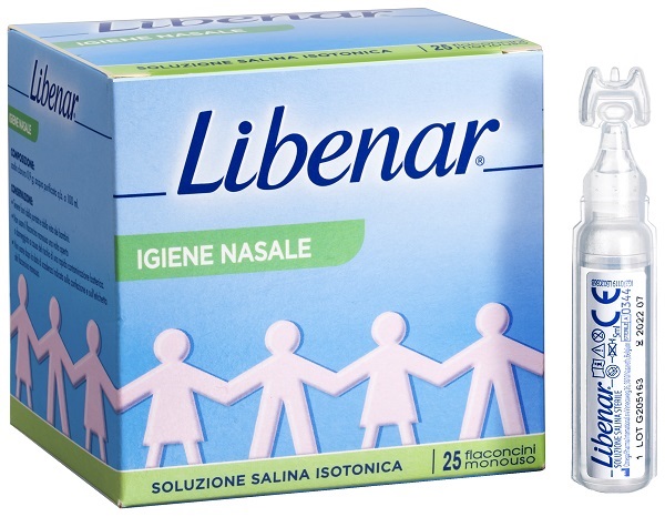 SOLUZIONE SALINA ISOTONICA 0,9% LIBENAR PER IGIENE NASALE 25 FLACONCINI MONOUSO X 5 ML - Antica Farmacia Ferrari