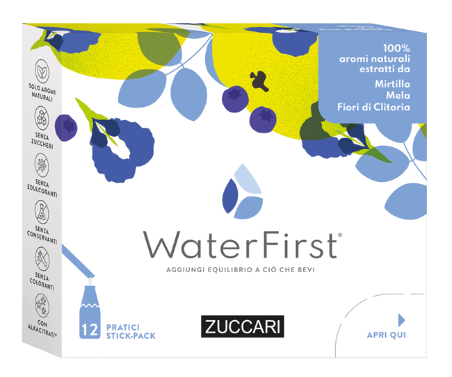 WATER FIRST MIRTILLO-MELA-FIORI CLITORIA 12 STICK PACK - Antica Farmacia Ferrari