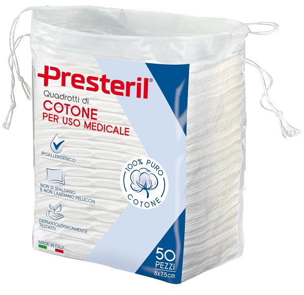 QUADROTTI COTONE IDROFILO PRESTERIL 8X7,5 CM 50 PEZZI - Antica Farmacia Ferrari