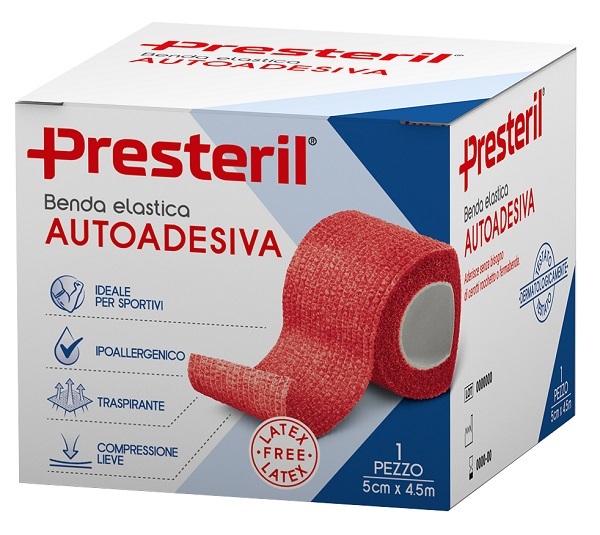 BENDA ELASTICA AUTOADESIVA LATEX FREE PRESTERIL CM 5X4,5 M TESI ROSSO - Antica Farmacia Ferrari