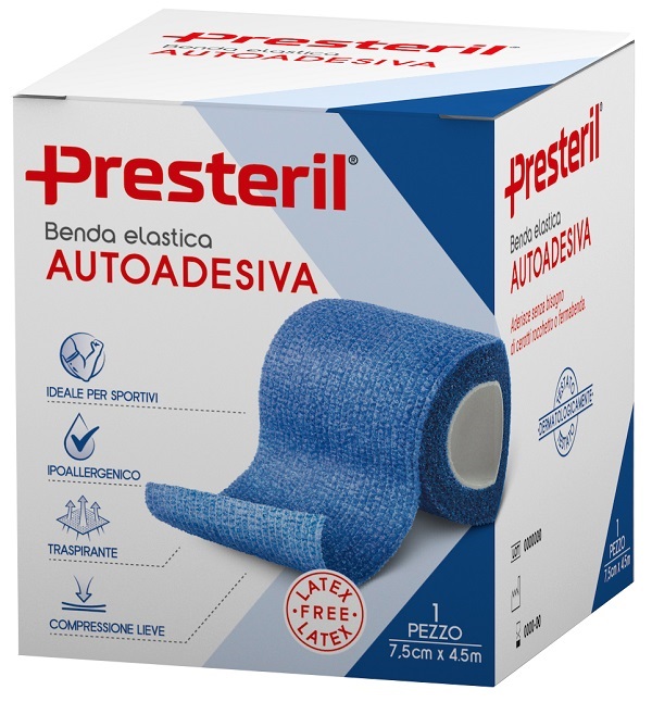 BENDA ELASTICA AUTOADESIVA LATEX FREE PRESTERIL CM 7,5X4,5 M TESI BLU - Antica Farmacia Ferrari