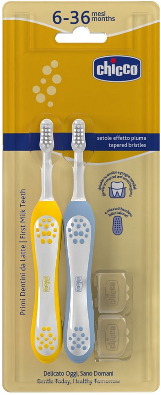 CHICCO SPAZZOLINO 6-36 MESI+DOPPIO AZZURRO-GIALLO - Antica Farmacia Ferrari