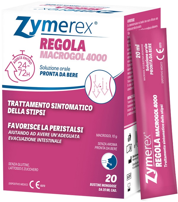 ZYMEREX REGOLA MACROGOL 4000 20 BUSTINE DA 20 ML SENZA ZUCCHERO SENZA GLUTINE SENZA LATTOSIO - Antica Farmacia Ferrari