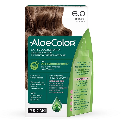 ALOECOLOR 6,0 BIONDO SCURO TINTA PERMANENTE CAPELLI COLORE AD ALTA PIGMENTAZIONE 50 ML + RIVELATORE ALOEOSSIGENATA 75 ML + SHAMPOO ALOECARE 15 ML + GUANTI - Antica Farmacia Ferrari
