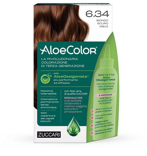 ALOECOLOR 6,34 BIONDO SCURO MIELE TINTA PERMANENTE CAPELLI COLORE AD ALTA PIGMENTAZIONE 50 ML + RIVELATORE ALOEOSSIGENATA 75 ML + SHAMPOO ALOECARE 15 ML + GUANTI - Antica Farmacia Ferrari