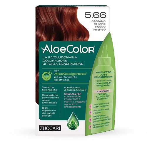 ALOECOLOR 5,66 CASTANO CHIARO ROSSO INTENSO TINTA PERMANENTE CAPELLI COLORE AD ALTA PIGMENTAZIONE 50 ML + RIVELATORE ALOEOSSIGENATA 75 ML + SHAMPOO ALOECARE 15 ML + GUANTI - Antica Farmacia Ferrari