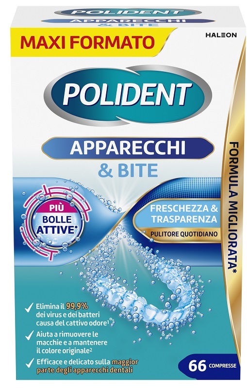 POLIDENT APPARECCHI & BITE PULITORE QUOTIDIANO 66 COMPRESSE - Antica Farmacia Ferrari